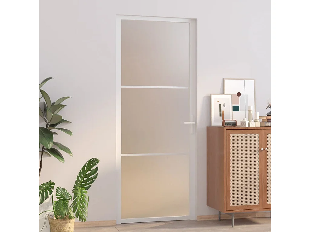 Porte intérieure 83x201,5 cm Blanc Verre mat et aluminium FR412377