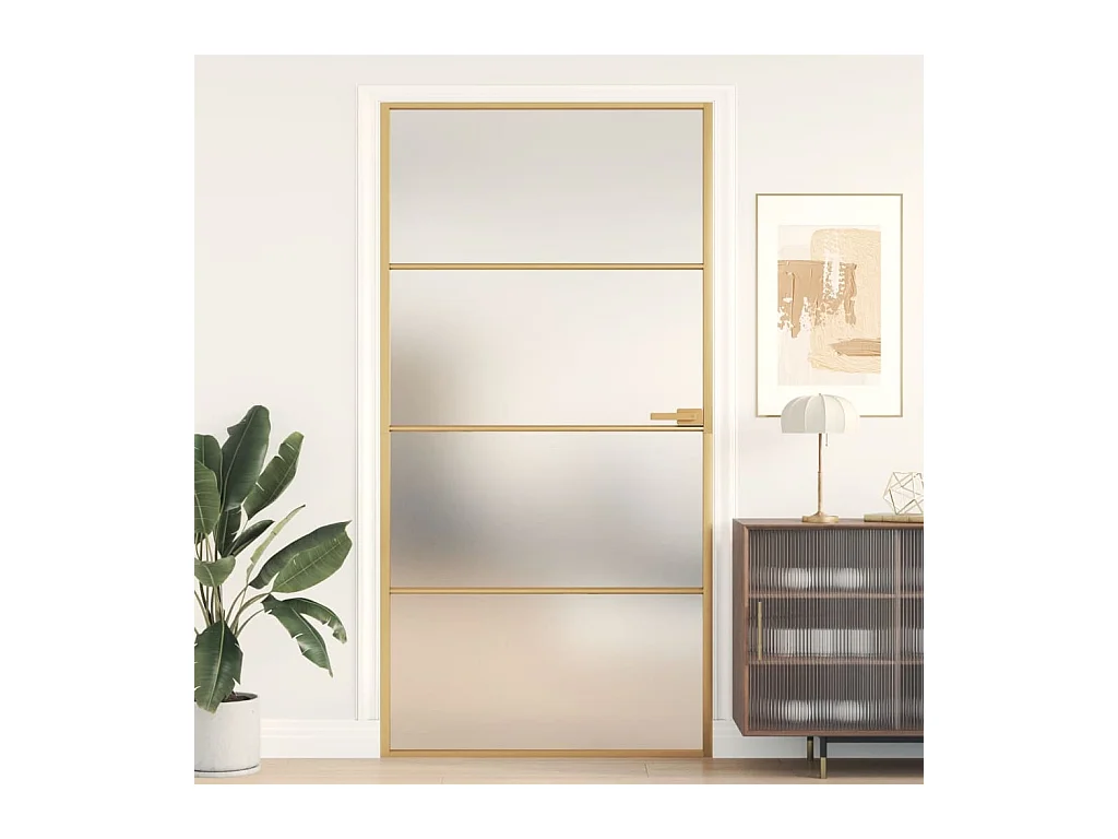 Porte intérieure mince doré verre trempé aluminium FR823844