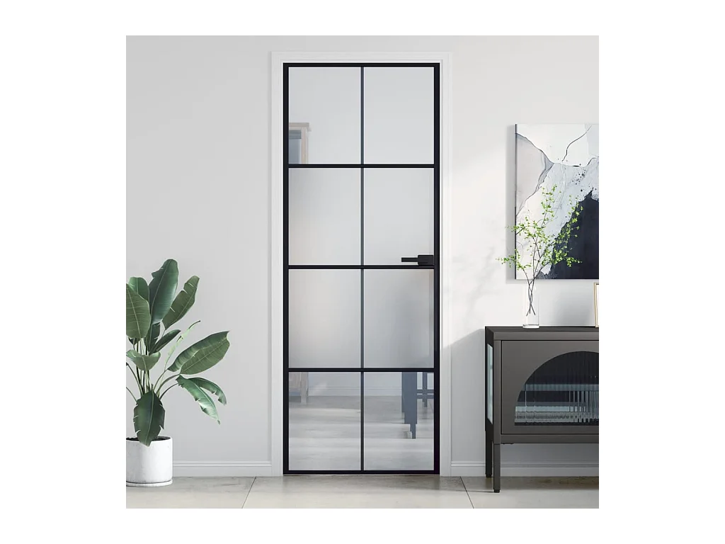 Porte intérieure mince noir 76x201,5 cm verre trempé aluminium FR551176