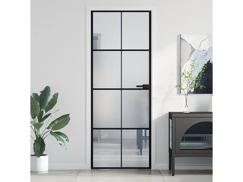 Porta interior 76x201,5 cm vidro temperado e alumínio preto PT417070