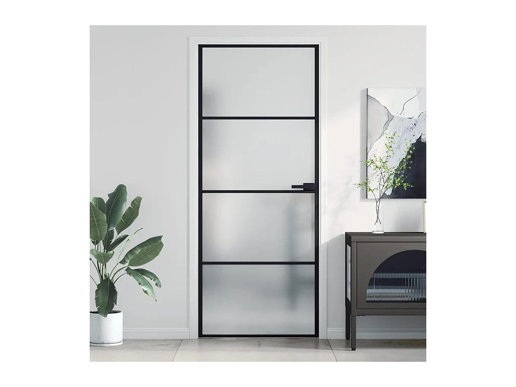 Porte intérieure mince noir 83x201,5 cm verre trempé aluminium FR626684