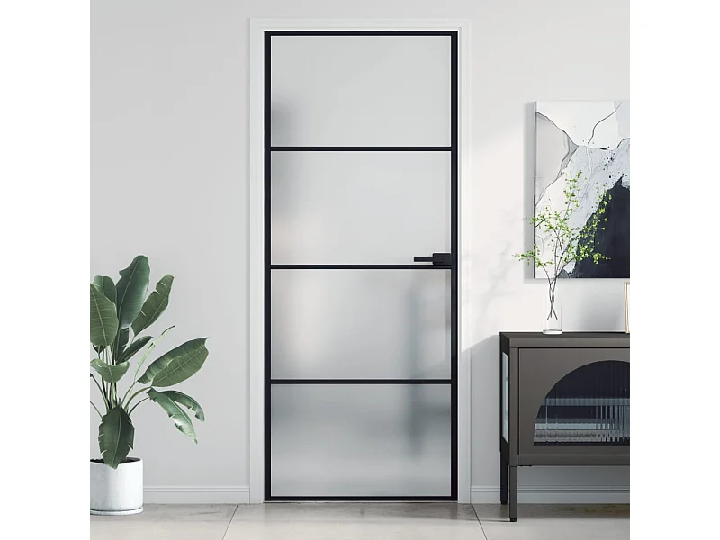 Porte intérieure mince noir 83x201,5 cm verre trempé aluminium FR626684