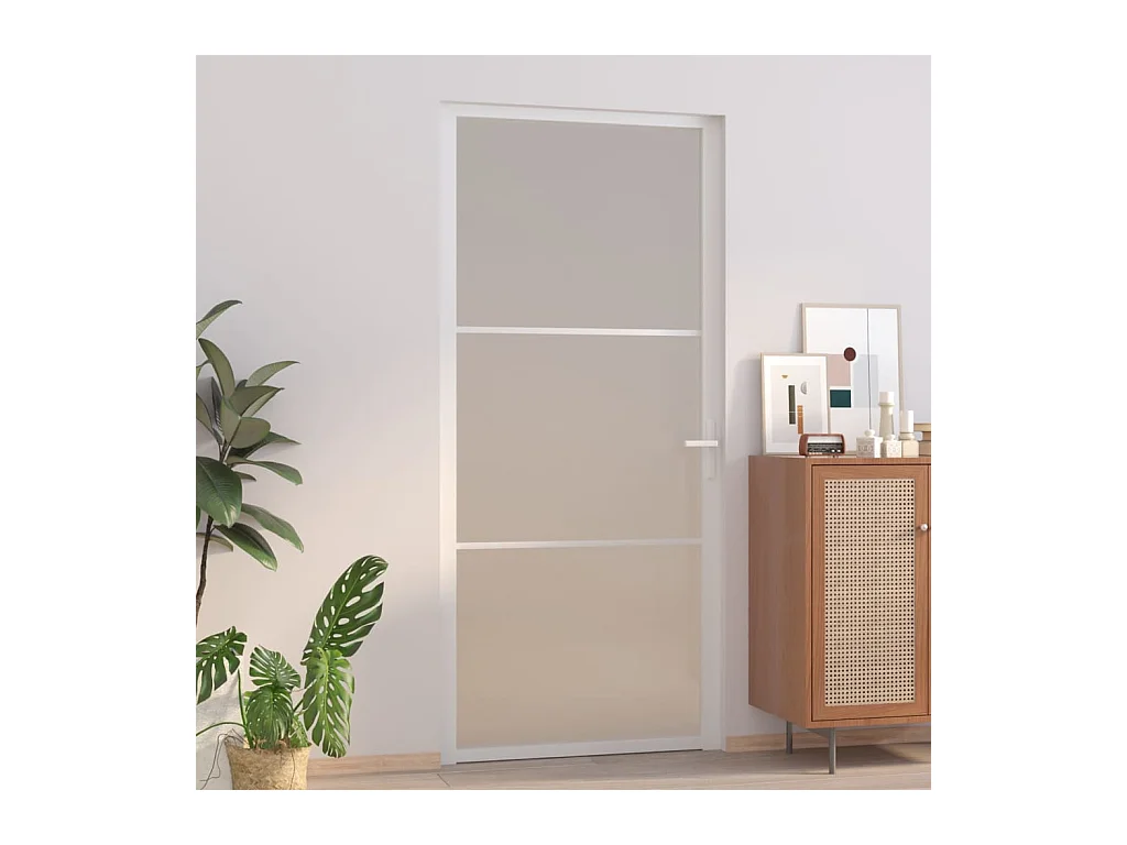 Porte intérieure 93x201,5 cm Blanc Verre mat et aluminium FR836925