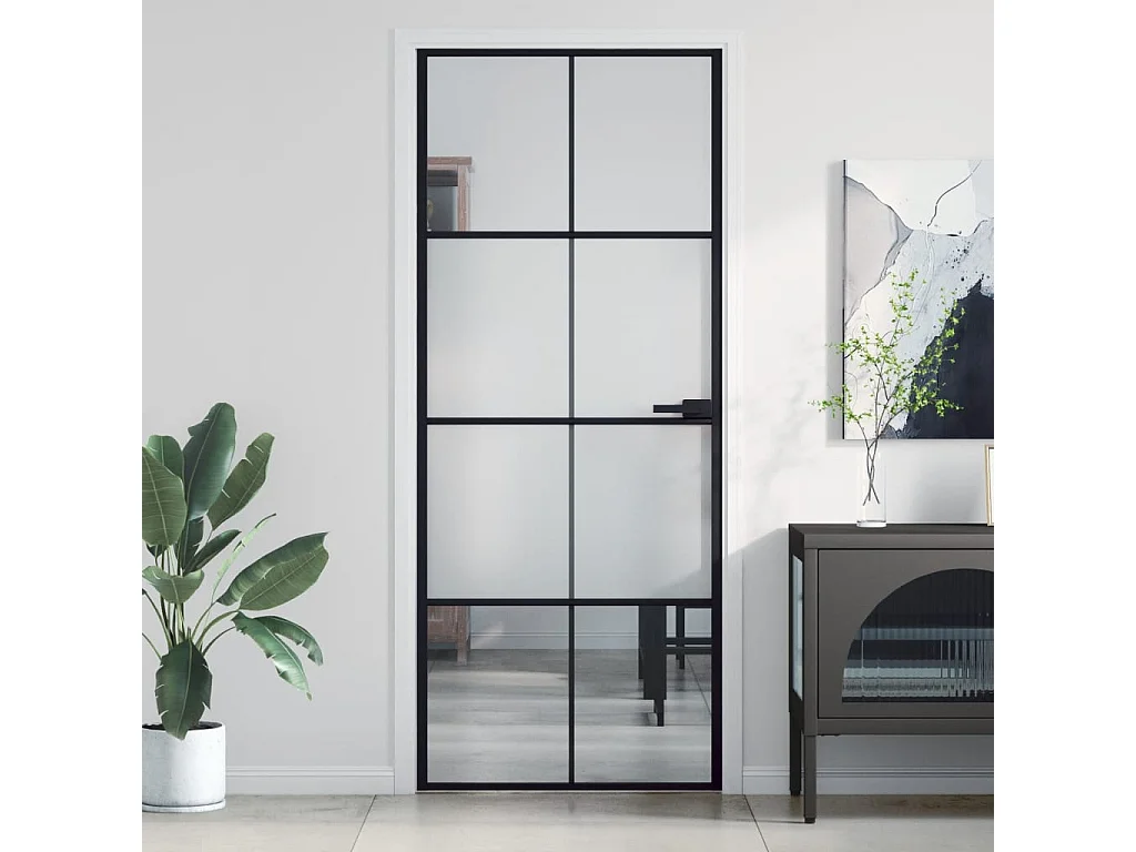 Porte intérieure mince noir 83x201,5 cm verre trempé aluminium FR697141