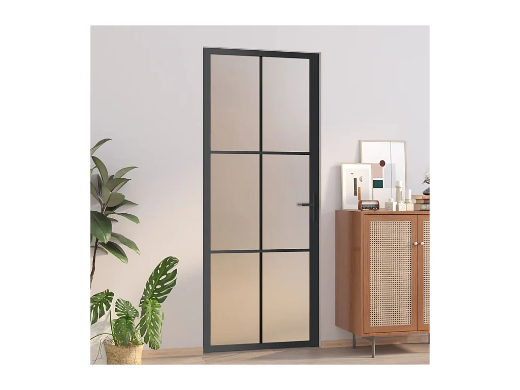 Porte intérieure 83x201,5 cm Noir Verre mat et aluminium FR523307
