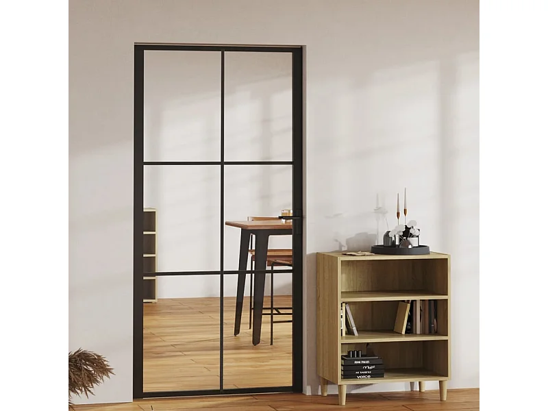 Puerta interior vidrio ESG y aluminio negro 102,5x201,5 cm ES241216