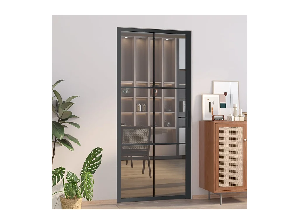 Porte intérieure 93x201,5 cm Noir Verre ESG et aluminium FR580882