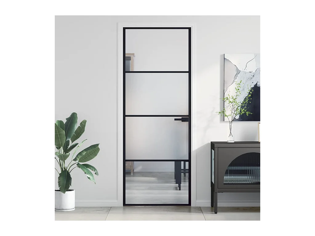 Porte intérieure mince noir 76x201,5 cm verre trempé aluminium FR217560