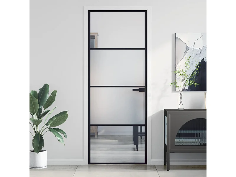Porte intérieure mince noir 76x201,5 cm verre trempé aluminium FR217560