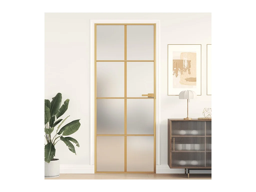 Porte intérieure mince doré 83x201,5 cm verre trempé aluminium FR160990