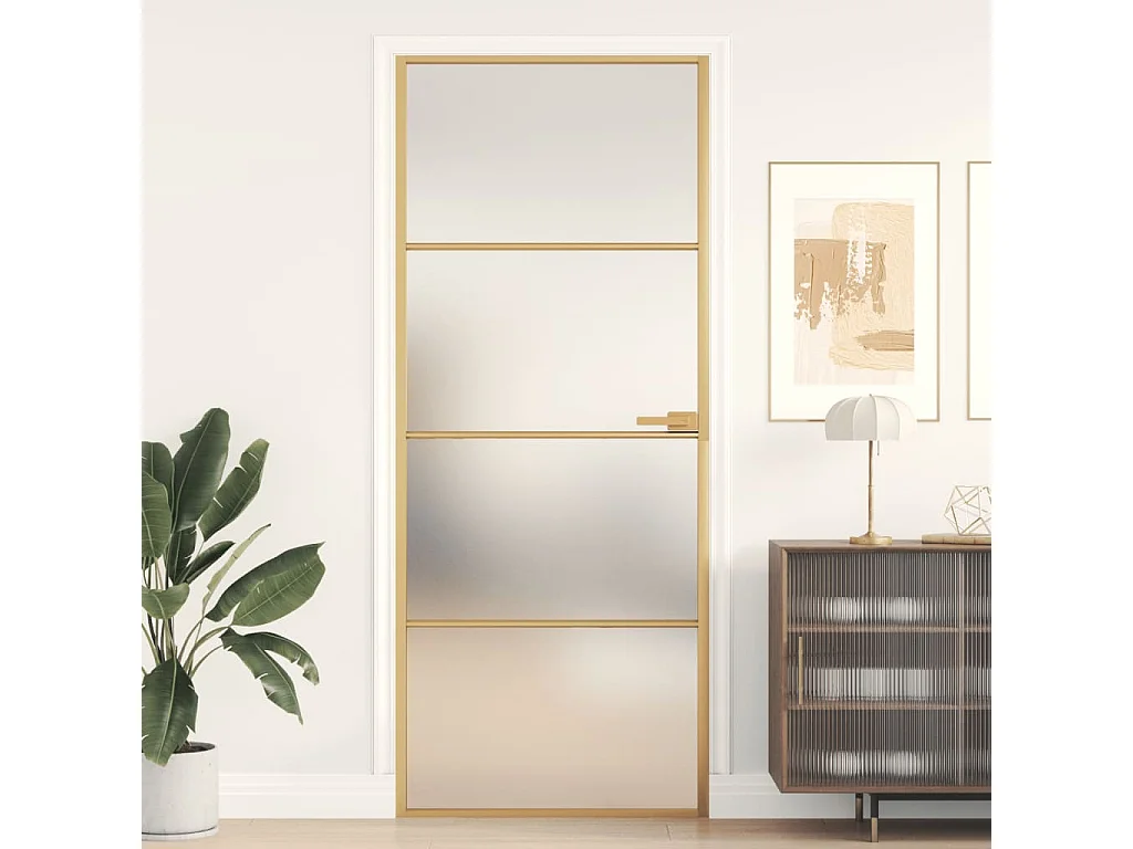 Porte intérieure mince doré 83x201,5 cm verre trempé aluminium FR338490