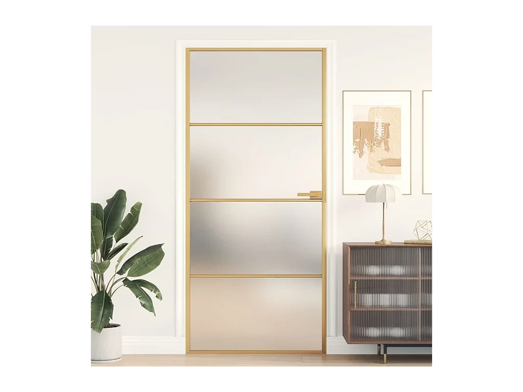 Porte intérieure mince doré 93x201,5 cm verre trempé aluminium FR398420