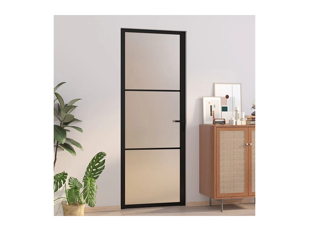 Porte intérieure 76x201,5 cm Noir Verre mat et aluminium FR851951