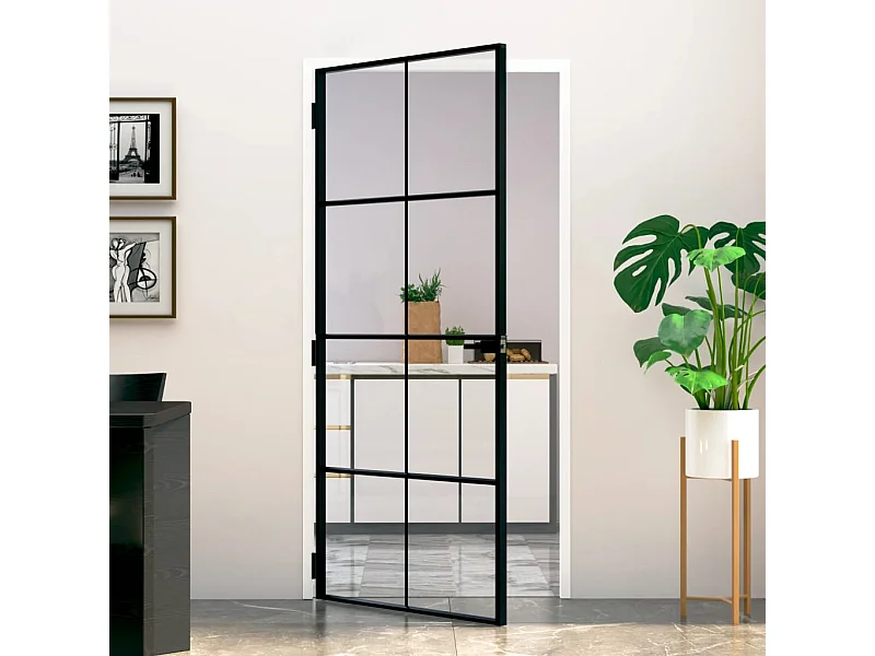 Porte d'intérieur Noir 93x201,5 cm Trempé verre aluminium fin FR182541