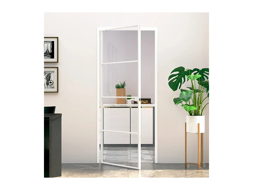 Porte d'intérieur Blanc 83x201,5 cm Trempé verre aluminium fin FR332794