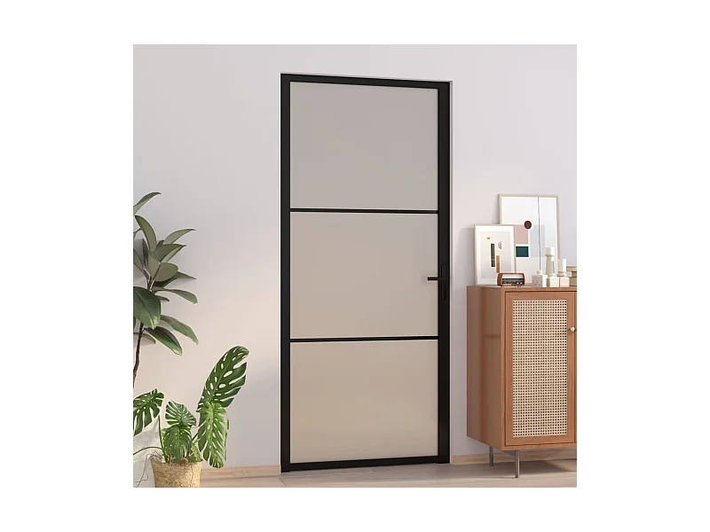 Porta interior 93x201,5 cm vidro fosco e alumínio preto PT402863