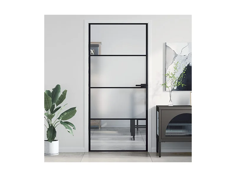 Puerta interior delgada negra vidrio y aluminio 93x201,5 cm ES125919