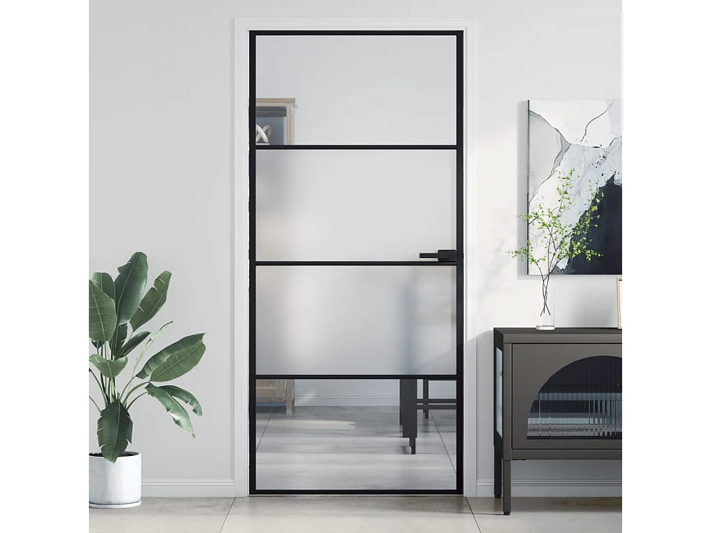 Porte intérieure mince noir 93x201,5 cm verre trempé aluminium FR966684
