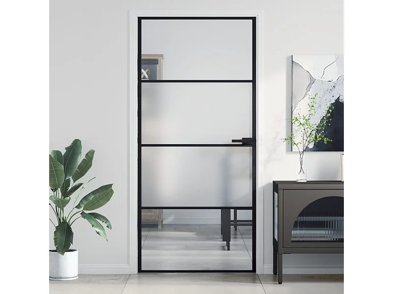 Porte intérieure mince noir 93x201,5 cm verre trempé aluminium FR966684