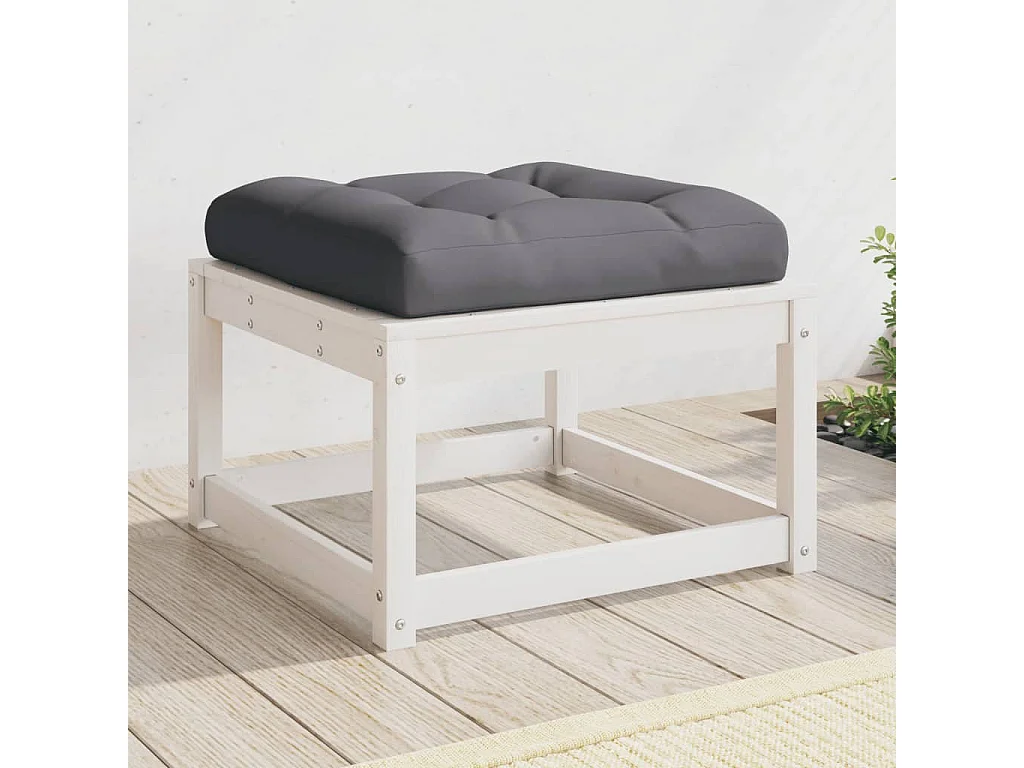 Taburete de jardín con cojines madera maciza de pino blanco ES649643