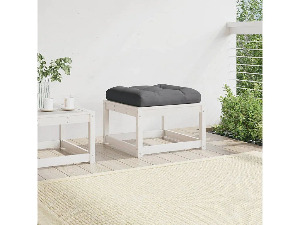 Taburete de jardín con cojines madera maciza de pino blanco ES649643