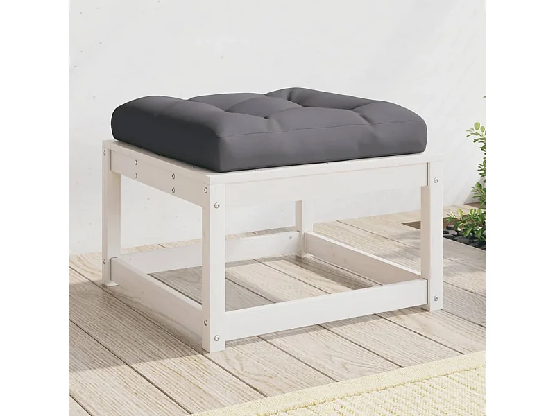 Taburete de jardín con cojines madera maciza de pino blanco ES649643