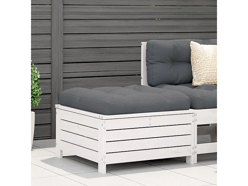 Repose-pied de jardin blanc 62x63,5x32 cm bois de pin massif FR863429