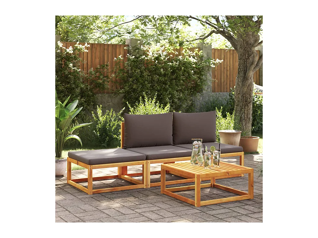 Repose-pied de jardin avec coussins bois massif d'acacia FR955036