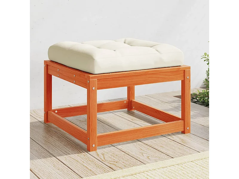 Taburete de jardín con cojines madera maciza pino marrón cera ES677814
