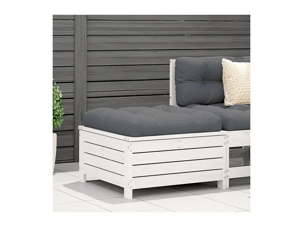 Repose-pied de jardin avec coussin blanc bois de pin massif FR494754