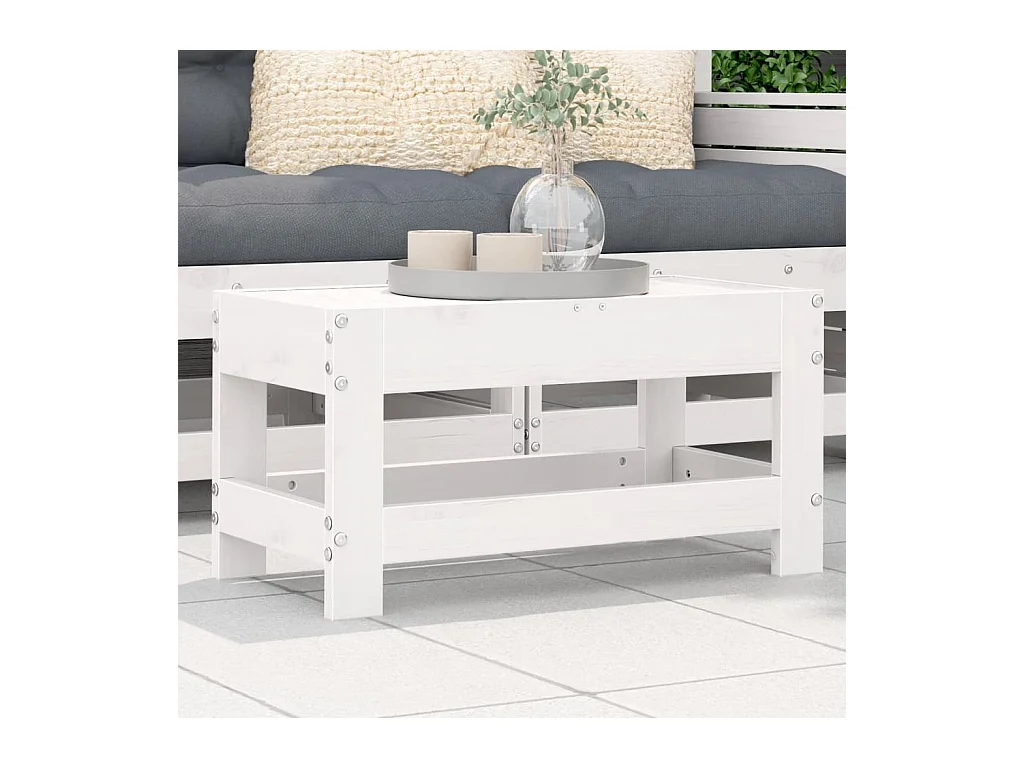 Repose-pied de jardin blanc 62x30x32 cm bois de pin massif FR459040