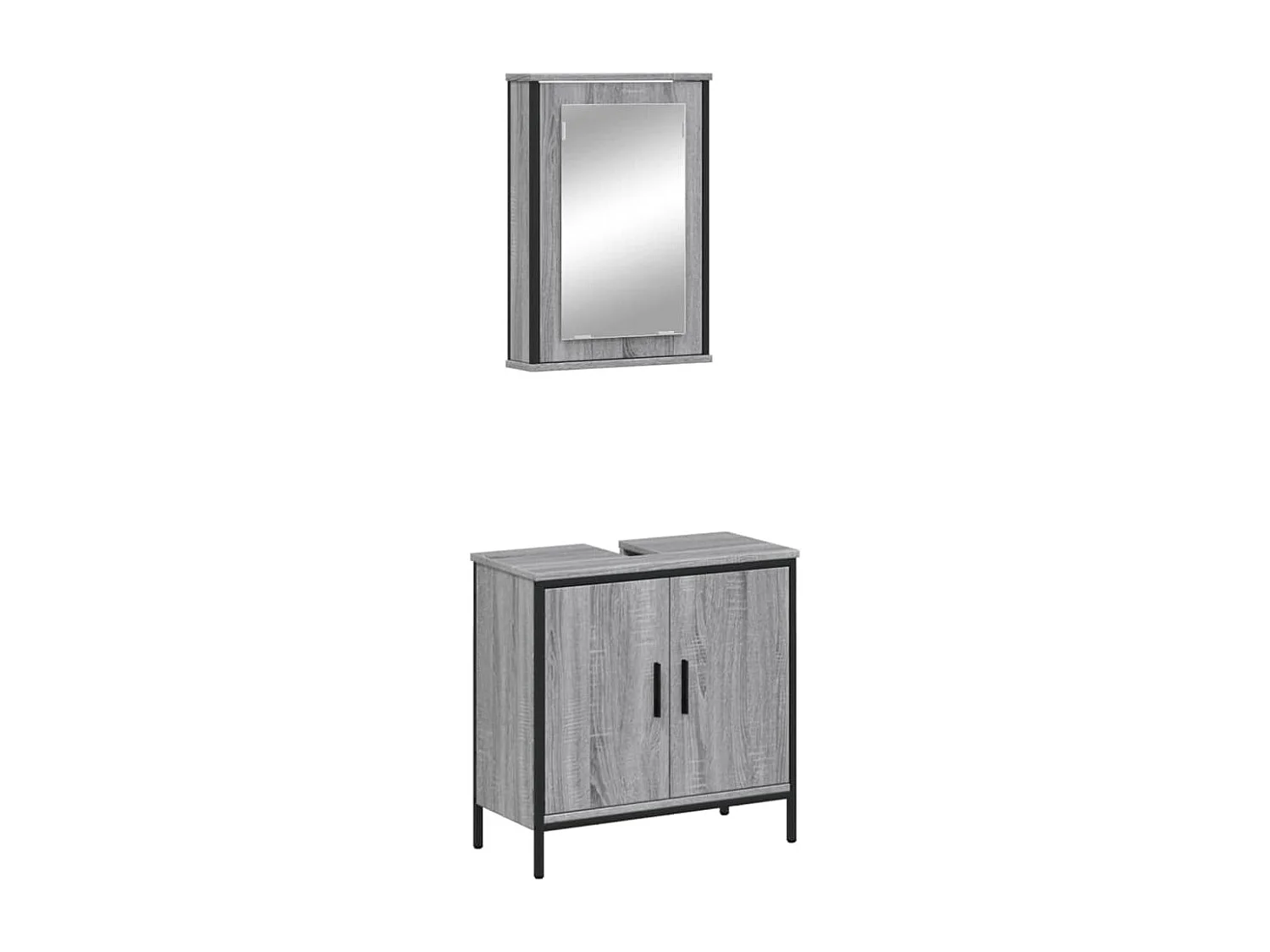 2 pcs conjunto móveis WC derivados de madeira sonoma cinza PT247434