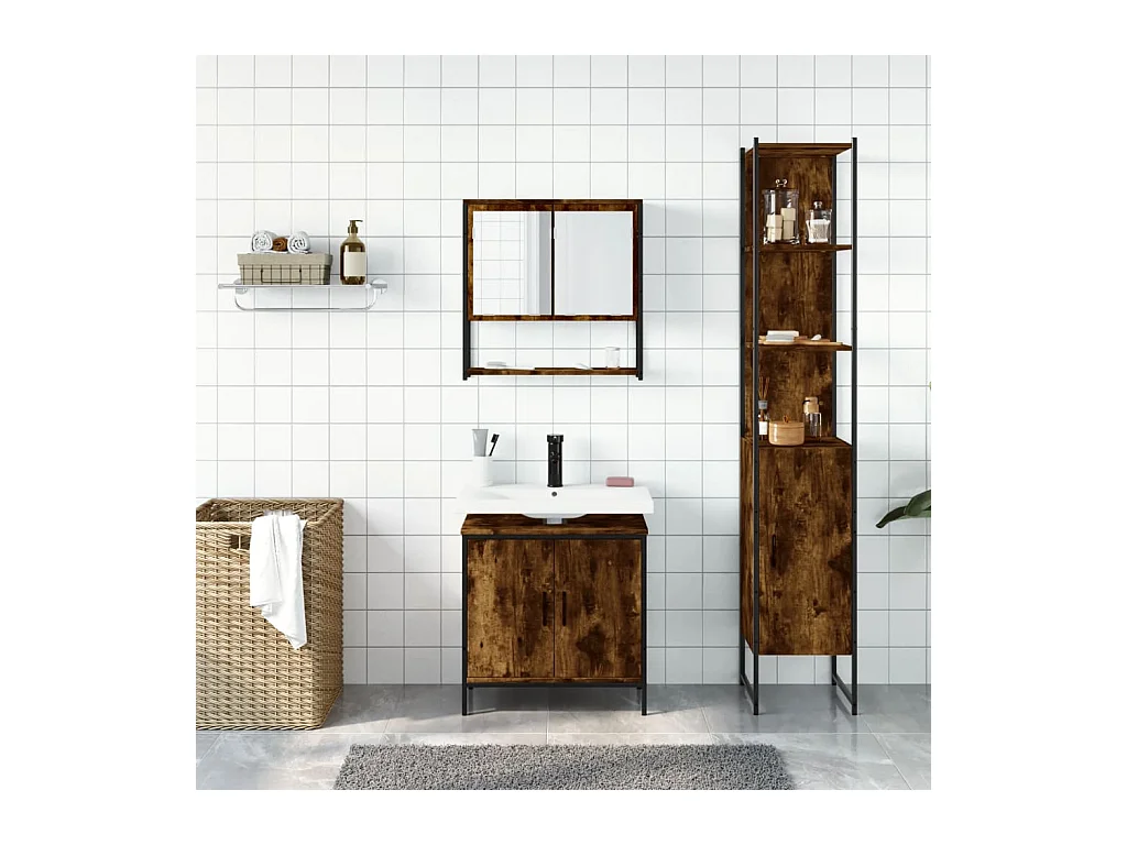 Ensemble de meubles salle de bain 3 pcs Chêne fumé FR35371