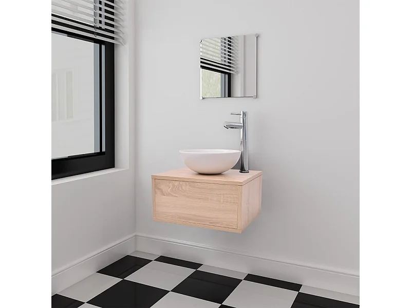Conjunto de muebles de baño con lavabo y grifo 4 piezas beige ES213349
