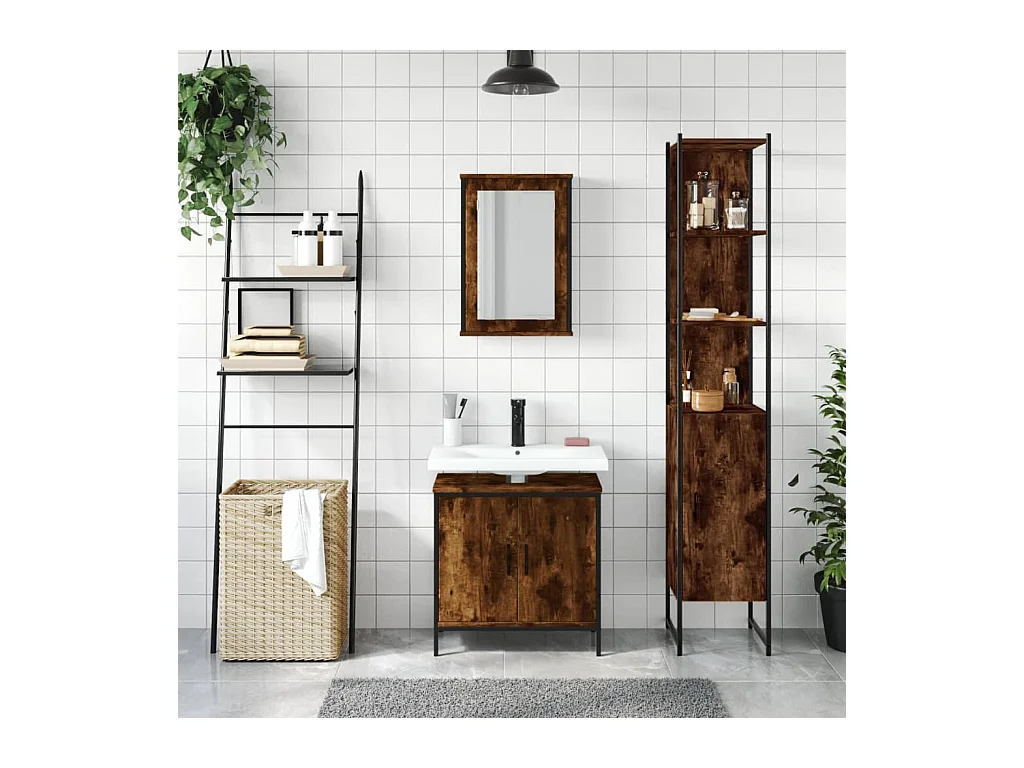 Set de muebles baño 3 pzas madera contrachapada roble ahumado ES135632
