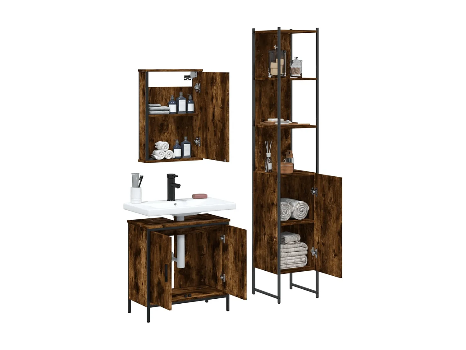 Ensemble de meubles salle de bain 3 pcs Chêne fumé FR28262