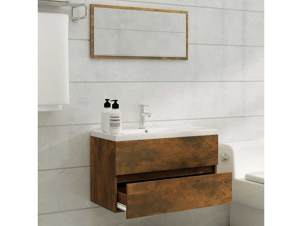 Ensemble de meubles salle de bain 2 pcs Chêne fumé FR63695