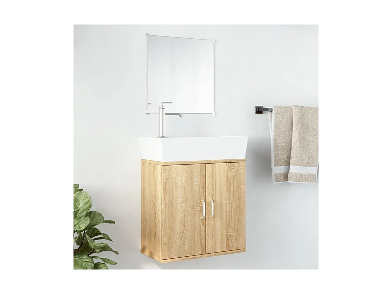 2 pcs conj. móveis de casa banho derivados de madeira carvalho PT431502