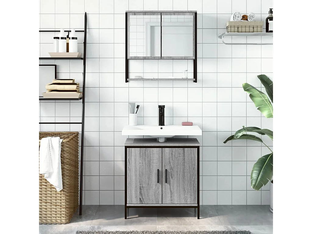 Ensemble de meubles salle de bain 2 pcs Sonoma gris FR47633