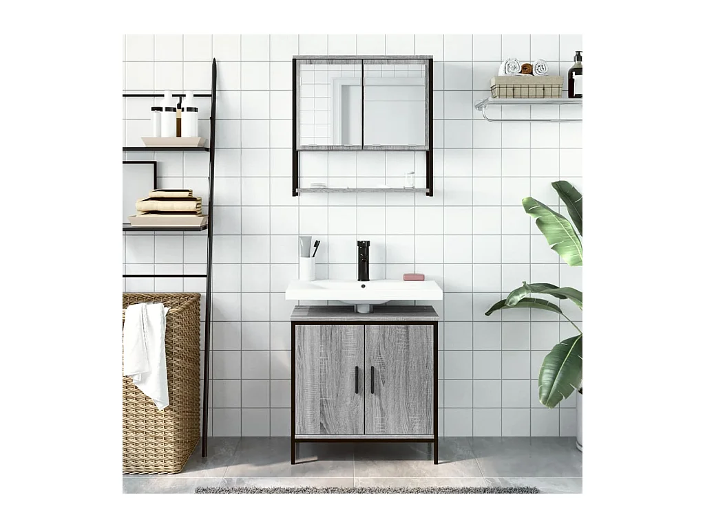 Ensemble de meubles salle de bain 2 pcs Sonoma gris FR47633