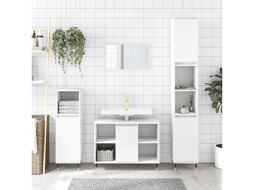 Ensemble de meubles salle de bain 3 pcs blanc bois d'ingénierie FR76647