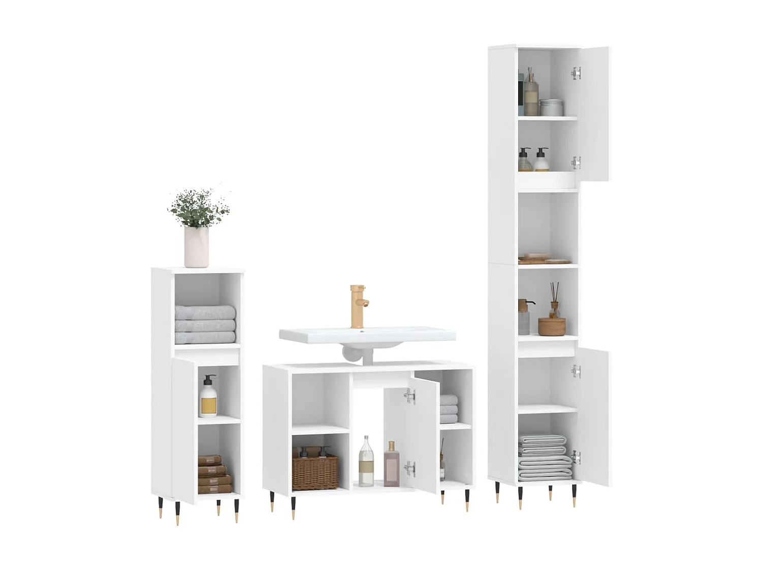 Juego de muebles de baño 3 pzas madera contrachapada blanco ES904033