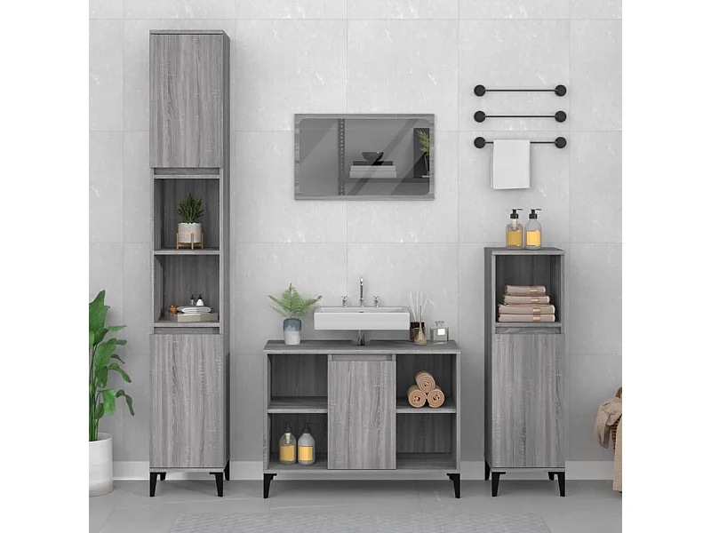 Set de muebles de baño 3 pzas madera contrachapada gris sonoma ES801367