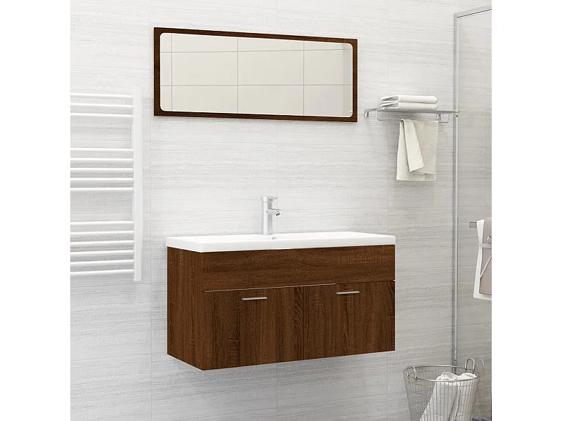 Set de muebles baño 2 pzas madera contrachapada marrón roble ES946174