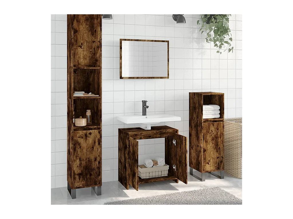 Set de muebles baño 2 pzas madera contrachapada roble ahumado ES703424