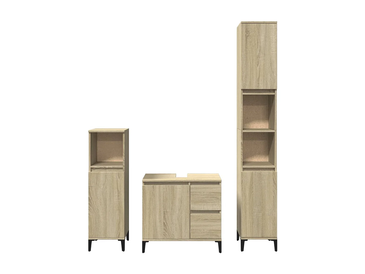 3 pcs conj. móveis casa banho derivados madeira carvalho sonoma PT836504