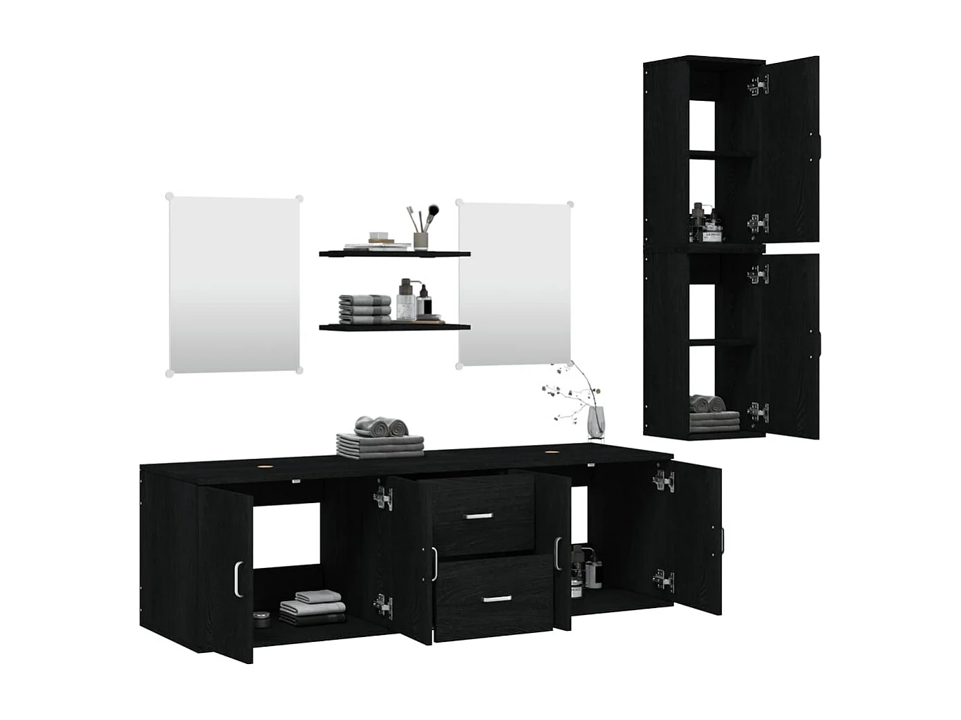 Ensemble de meubles salle de bain 7 pcs noir bois d'ingénierie FR95466