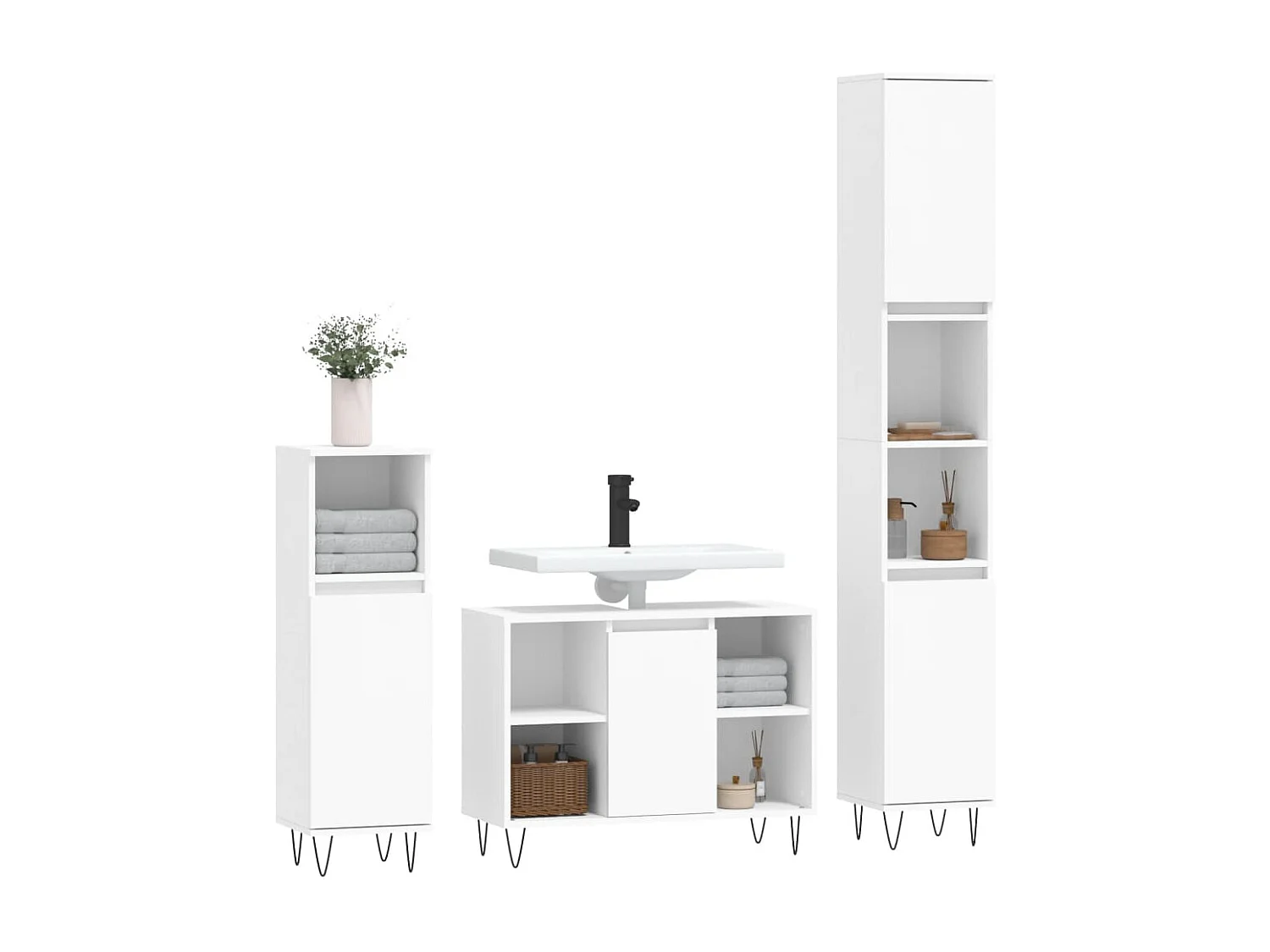 Ensemble de meubles salle de bain 3 pcs blanc bois d'ingénierie FR65324