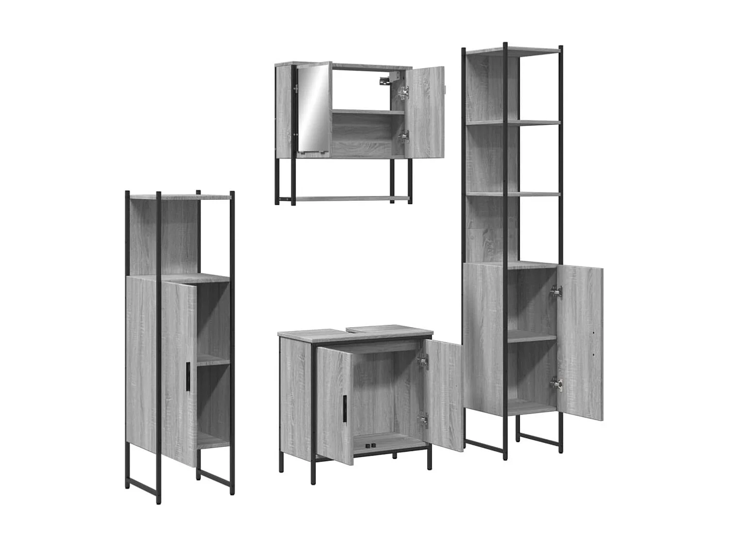 4 pcs Conjunto móveis casa de banho madeira proc. cinza sonoma PT983874