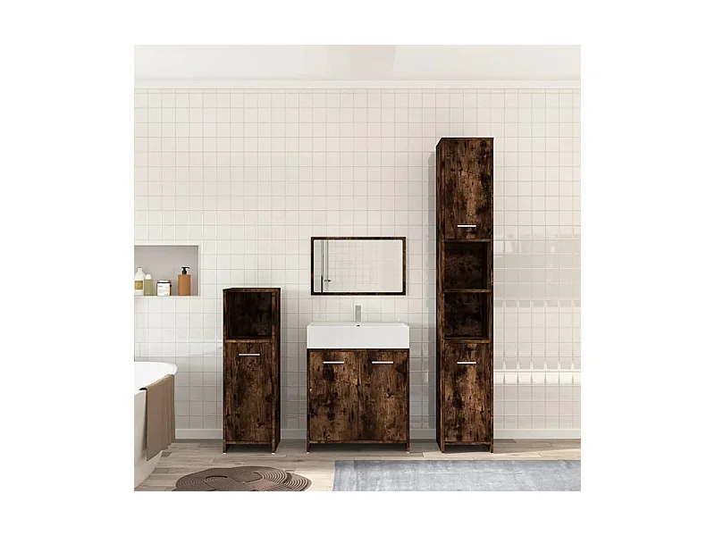 4-delige Badkamermeubelset bewerkt hout gerookt eikenkleurig BE165881